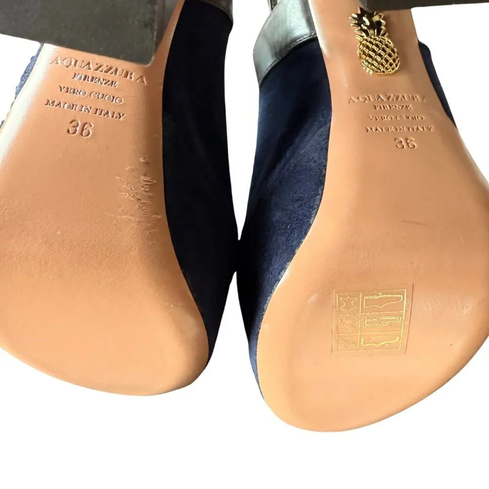 Aquazzura Kaya Plateau 140 In Navy Suede Platform Heel Sandals Womens Size 36